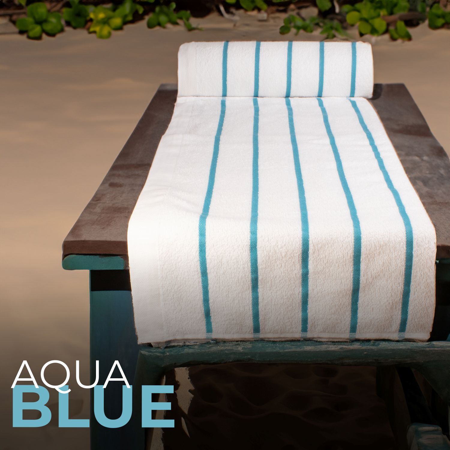 タオル6 Horizontal Stripe Pool Towel | 36 x 60 | Aqua Blue
