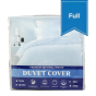 The duvet covers in their plastic package. 