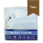 The duvet covers in their plastic package. 