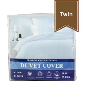 The duvet covers in their plastic package. 