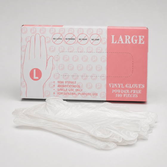 Vinyl Gloves Powder Free 100 Pcs/Box, 10 Box/Case (Large)