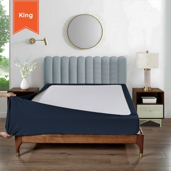 Stretchable Box Spring Wrap King Midnight Blue