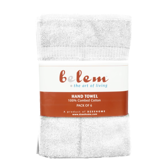 Belem 100% Cotton Pack of 6 Hand Towels 16 x 30 | White 