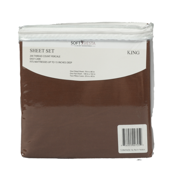 Soft Siesta Blended Friar Brown Sheet Set - T-200 - King - 4 Pieces