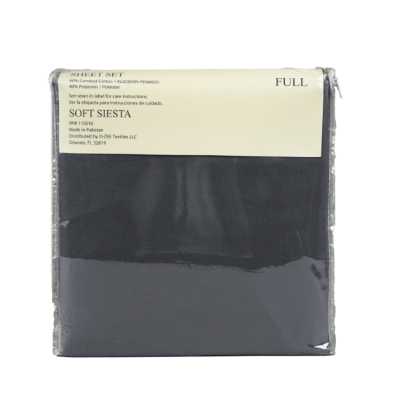 Soft Siesta Blended Charcoal Grey Sheet Set - T-200 - Full - 4 Pieces