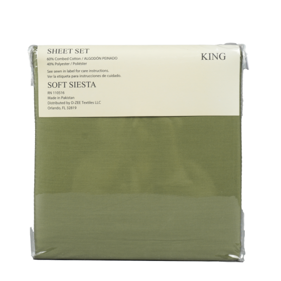 Soft Siesta Blended Sage Green Sheet Set - T-200 - King - 4 Pieces