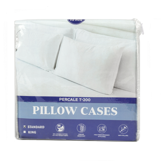 Belem Luxury T200 Percale White Standard Pillow Case Set