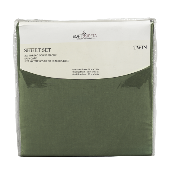 Soft Siesta Blended Sage Green Sheet Set - T-200 - Twin - 3 Pieces