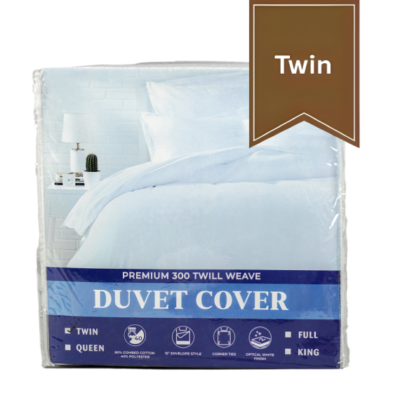 The duvet covers in their plastic package. 