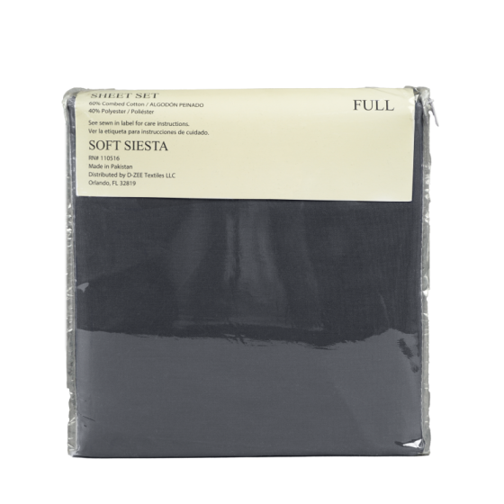 Soft Siesta Blended Charcoal Grey Sheet Set - T-200 - Full - 4 Pieces